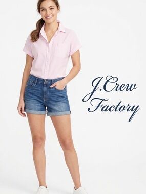J. Crew Factory Women's Classic Medium Blue Roll-Cuff Denim Shorts - 29